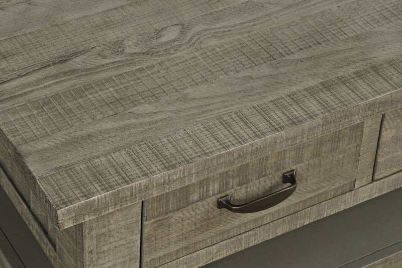 Table à café rustique Colson de 50 po avec rangement, tablette et roulettes - bois de grève 