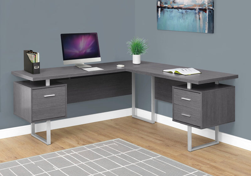 Bureau en coin en forme de L réversible Marnie de 71 po à 3 tiroirs - gris