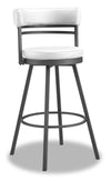 Tabouret 25 po bar Mila en tissu de cuir végétalien et en métal avec siège pivotant - blanc