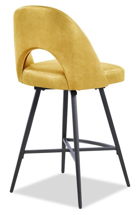 Tabouret 25.5 po Bay de Kort & Co. de hauteur comptoir en tissu de cuir végétalien et en métal avec siège pivotant - moutarde