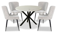 Ensemble de salle à manger Verona 5 pièces en métal avec table ronde de 42 po (L), dessus en marbre synthétique et 4 chaises Lexi - taupe