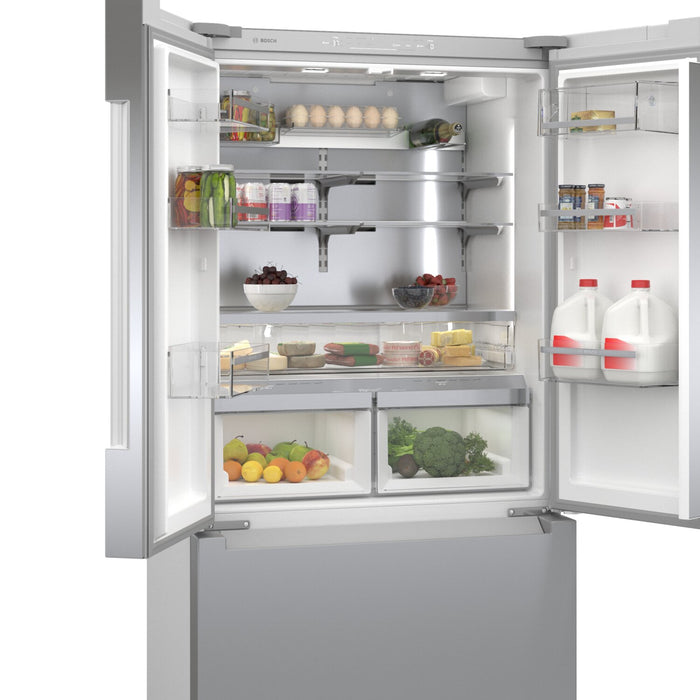 Réfrigérateur intelligent Bosch de série 800 de 20,8 pi3 et de 36 po de profondeur comptoir à portes françaises avec compresseur double