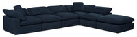 Sofa sectionnel modulaire de style cocon Eclipse 6 pièces en tissu d’apparence lin avec coussins réversibles en duvet et plumes - bleu marine