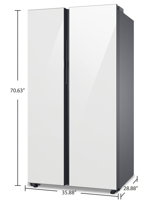 Réfrigérateur Samsung de 22,6 pi³ et de 36 po à compartiments juxtaposés avec zone de boissons Beverage CenterMC - verre blanc - RS23CB760012AA