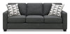 Sofa Sawyer de 79 po fabriqué au Canada en tissu d’apparence lin avec coussins réversibles et coussins décoratifs - gris anthracite