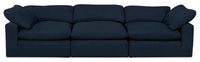 Sofa modulaire Eclipse de 124 po en tissu d’apparence lin avec coussins réversibles en duvet et plumes - bleu marine