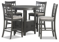 Ensemble de salle à manger Dena 5 pièces de hauteur comptoir avec table ronde, rallonge de 42 po à 60 po (L) et chaises - gris