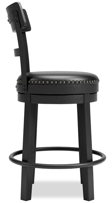 Tabouret 24 po Otis de hauteur comptoir en tissu de cuir végétalien et en métal avec siège pivotant - noir