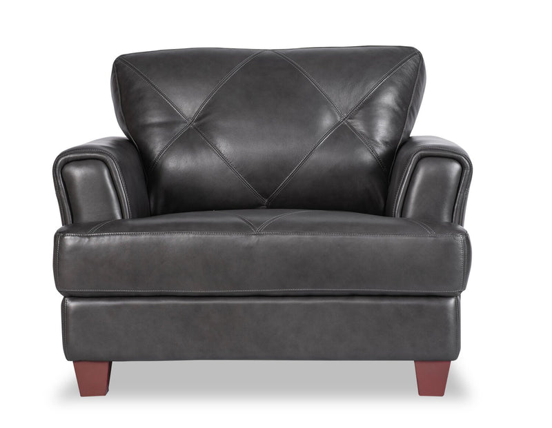 Fauteuil Vita de Château d’Ax de 44 po en cuir 100 % véritable avec coutures à motif de diamant et pattes en bois - gris anthracite