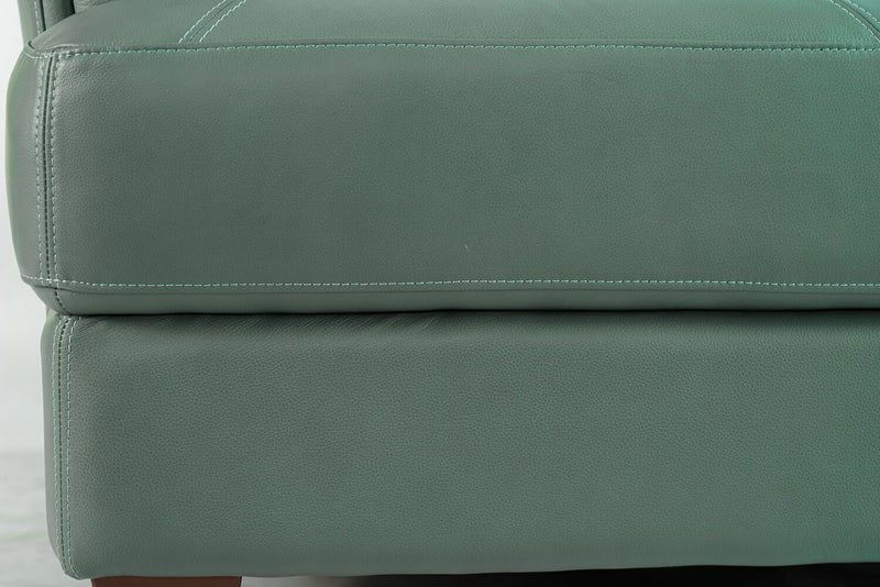 Fauteuil Vita de Château d’Ax de 44 po en cuir 100 % véritable avec coutures à motif de diamant et pattes en bois - vert écume de mer