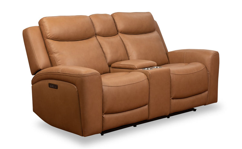 Causeuse à inclinaison électrique Prescott de Scott Living de 79 po en cuir véritable avec appuie-têtes électriques - brun courge musquée