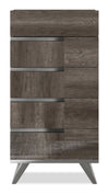 Commode verticale de chambre à coucher Gino à 5 tiroirs - fabriquée en Italie, 25 po (L) x 49 po (H) - brune