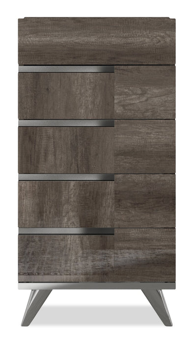 Commode verticale de chambre à coucher Gino à 5 tiroirs - fabriquée en Italie, 25 po (L) x 49 po (H) - brune