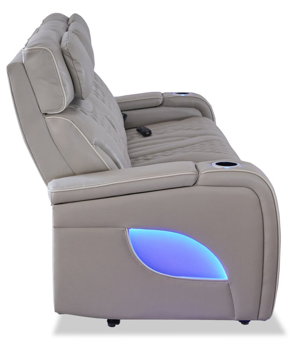 Sofa de massage à inclinaison électrique Elite de 86 po en cuir véritable avec appuie-têtes électriques et accoudoirs de rangement - mastic