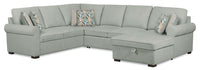 Sofa-lit sectionnel de droite Haven de Scott Living 3 pièces en tissu de chenille avec fauteuil long de rangement - bleu écume de mer
