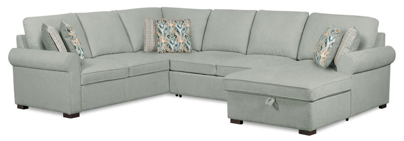 Sofa-lit sectionnel de droite Haven de Scott Living 3 pièces en tissu de chenille avec fauteuil long de rangement - bleu écume de mer