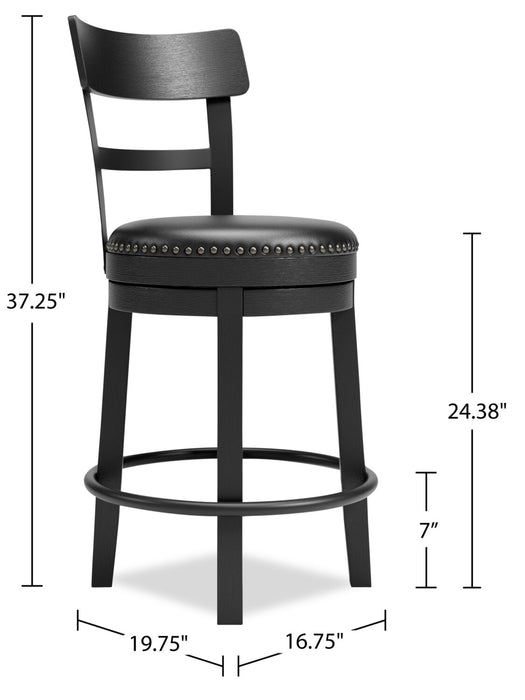 Tabouret 24 po Otis de hauteur comptoir en tissu de cuir végétalien et en métal avec siège pivotant - noir
