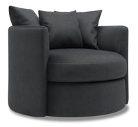 Fauteuil d’appoint pivotant Nest de Sofa Lab de 41 po fabriqué au Canada en tissu d’apparence lin - gris Pax Pepper
