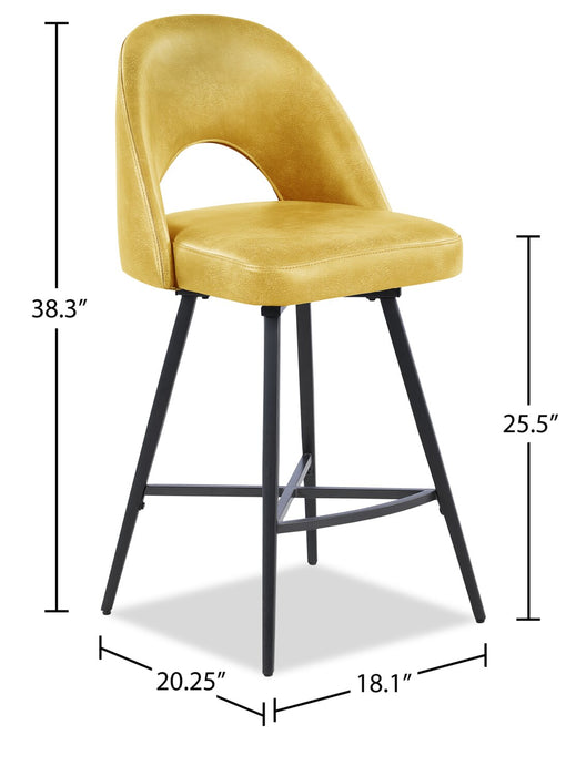 Tabouret 25.5 po Bay de Kort & Co. de hauteur comptoir en tissu de cuir végétalien et en métal avec siège pivotant - moutarde