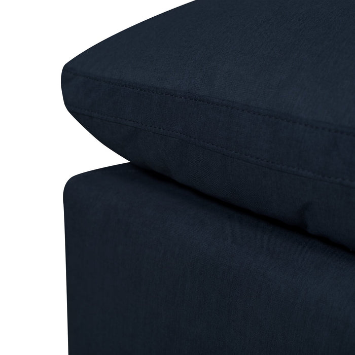 Sofa sectionnel modulaire Eclipse 4 pièces en tissu d’apparence lin avec pouf et coussins réversibles en duvet et plumes - bleu marine