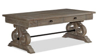 Table à café traditionnelle Tinley Park de 50 po avec rangement et tablette - pin gris-brun avec base à volutes