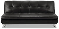 Futon June de 73,2 po en tissu d’apparence cuir avec mécanisme Klik Klak, pattes en métal et capitonnage - noir
