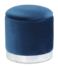 Pouf de rangement Phebe de 16,5 po avec base à bordures argentée - bleu marine