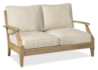 Causeuse Juno pour la terrasse à l’extérieur - eucalyptus et tissu Nuvella, résistante aux rayons UV et aux intempéries - naturelle et beige