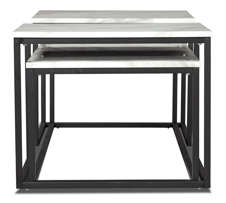Ensemble 3 tables modernes Donnesta de 46 po (table à café et 2 tables de bout) - imitation de marbre avec armature en métal noir