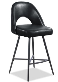  Tabouret 26 po Elijah de hauteur comptoir en tissu de cuir végétalien et en métal avec siège pivotant - noir