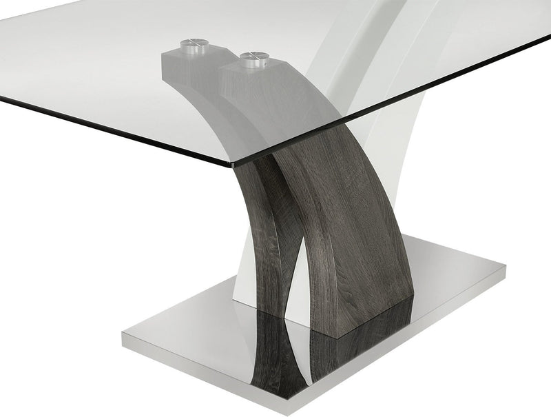 Ensemble de salle à manger Tuxedo 7 pièces avec table de 72 po (L), dessus en verre, base piédestal et 6 chaises - noir
