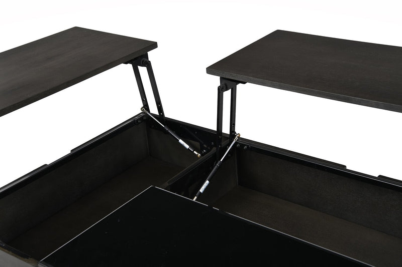 Table à café moderne Landon de 48 po avec dessus relevable, rangement, tablette et roulettes - brun foncé  