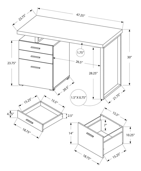 Bureau réversible Clayton de 47,25 po à 3 tiroirs - blanc