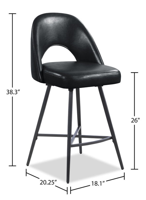 Tabouret Elijah de hauteur comptoir en tissu de cuir végétalien et en métal avec siège pivotant - noir
