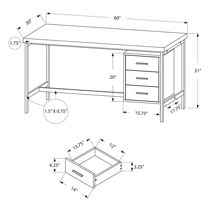 Bureau Stuart de 60 po à 3 tiroirs - blanc