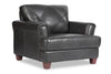 Fauteuil Vita de Château d’Ax de 44 po en cuir 100 % véritable avec coutures à motif de diamant et pattes en bois - gris anthracite