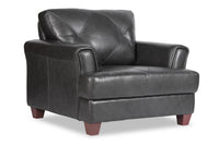 Fauteuil Vita de Château d’Ax de 44 po en cuir 100 % véritable avec coutures à motif de diamant et pattes en bois - gris anthracite