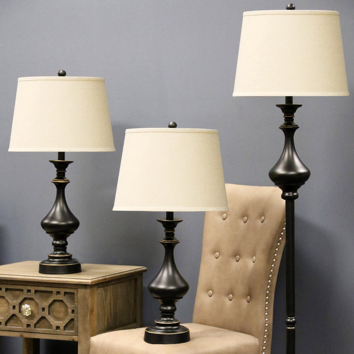 Ensemble 3 lampes Julia traditionnelles bronze antique, 2 lampes de table et 1 lampe à pied