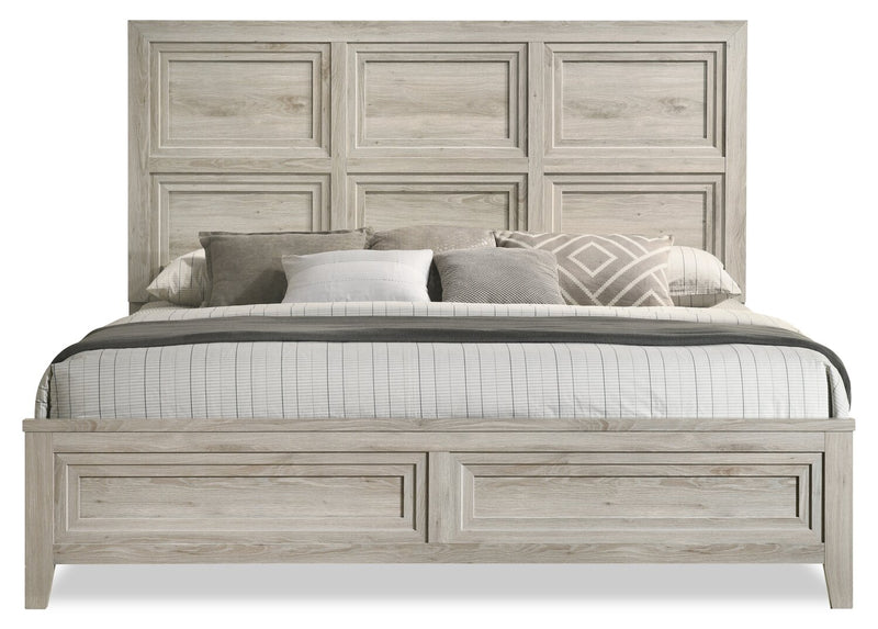 Ensemble de chambre à coucher Lara 5 pièces avec lit, commode et miroir, gris antique - format très grand lit