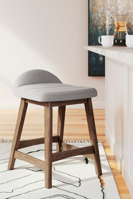Tabouret 24 po Jovi de hauteur comptoir en tissu d’apparence lin et en bois - gris