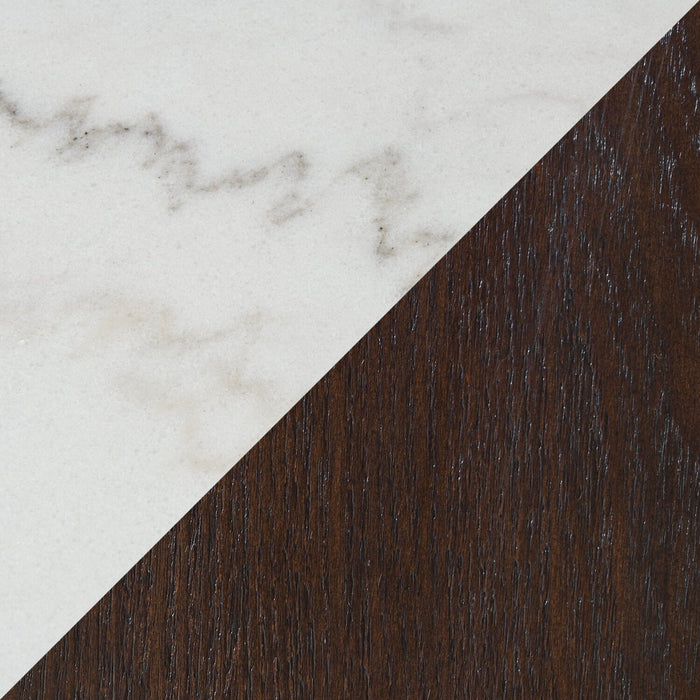 Table à café moderne Silvia de 48 po - imitation de marbre blanc et gris avec pattes en bois brun
