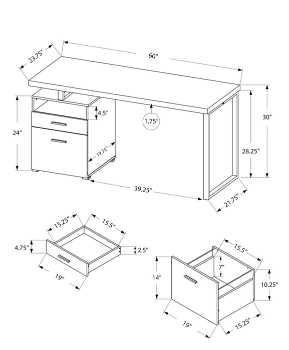 Bureau réglable Heather de 60 po à 2 tiroirs et compartiment ouvert - espresso