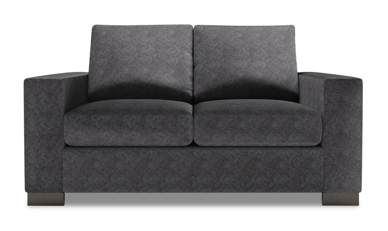 Causeuse personnalisable Track de Sofa Lab de 62 po fabriquée au Canada en tissu d’apparence lin avec accoudoirs rectilignes - gris Luxury Charcoal