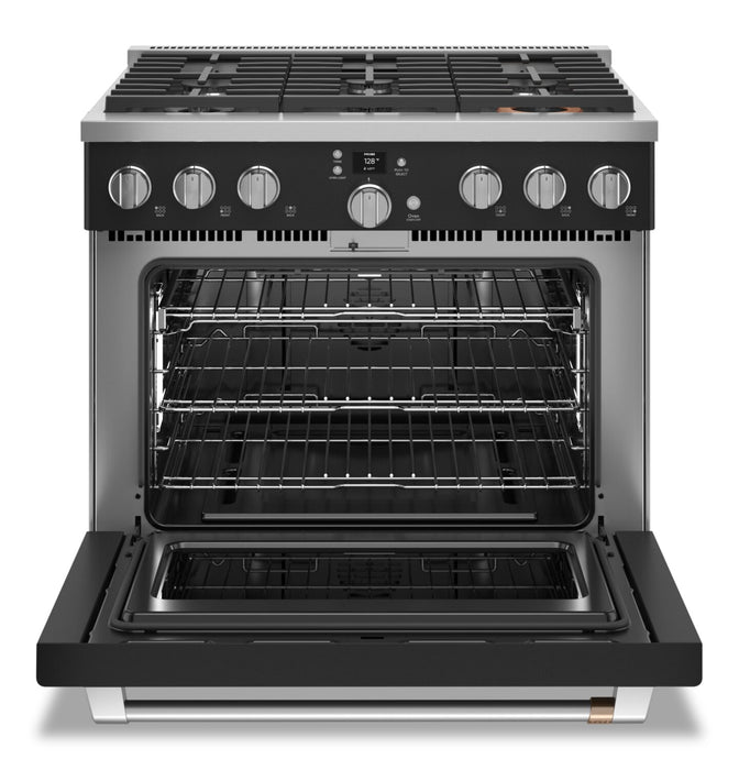 Cuisinière intelligente à gaz Café de 6,2 pi³ avec convection européenne véritable et grilles autonettoyantes - noir mat - CGY366P3TD1