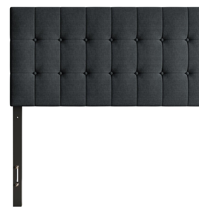 Tête de lit rembourrée Ellis en tissu anthracite avec capitonnage à boutons - format grand lit