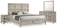 Ensemble de chambre à coucher Lara 6 pièces avec lit, commode, miroir et table de nuit, gris antique - format très grand lit