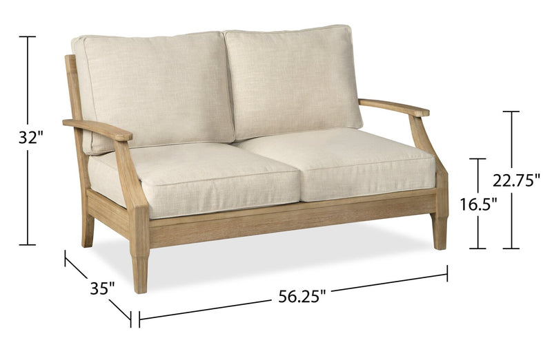 Causeuse Juno pour la terrasse à l’extérieur - eucalyptus et tissu Nuvella, résistante aux rayons UV et aux intempéries - naturelle et beige