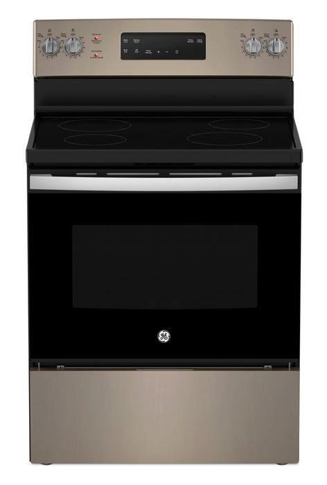 Cuisinière électrique GE de 5 pi³ avec autonettoyage et 4 brûleurs - ardoise - JCB630ETES