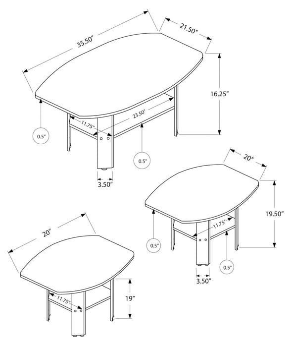 Ensemble 3 tables rustiques Everest de 35,5 po (table à café et 2 tables de bout) avec tablette - chêne brun 