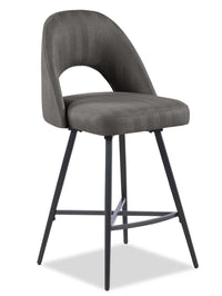Tabouret 26 po Elijah de hauteur comptoir en tissu d’apparence lin et en métal avec siège pivotant - gris